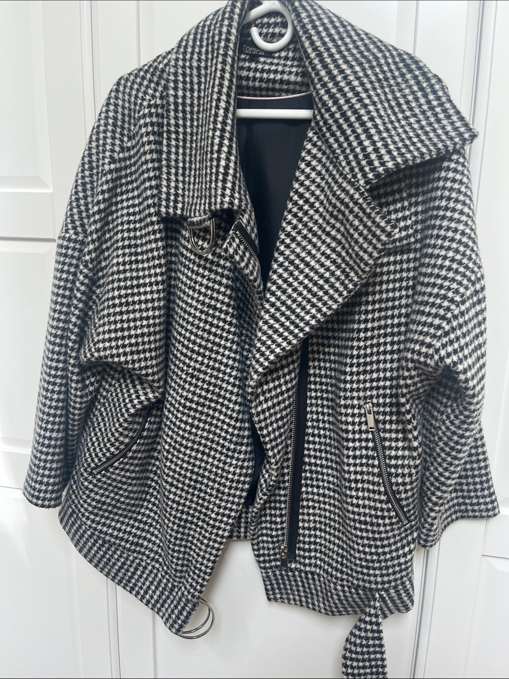 Topshop Black & White Houndstooth Coat